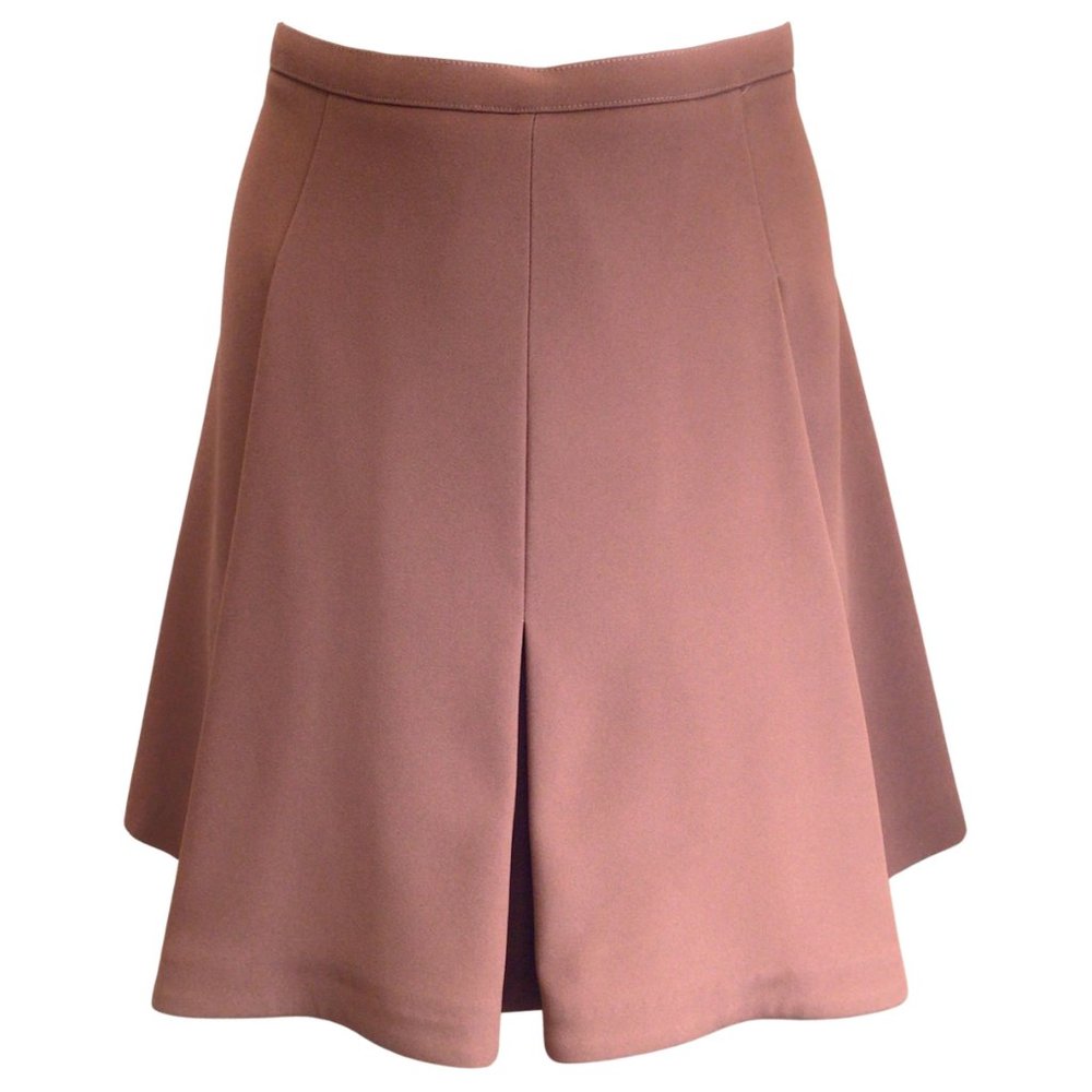 PLAN C BROWN BOX PLEAT CREPE MINI SKIRT